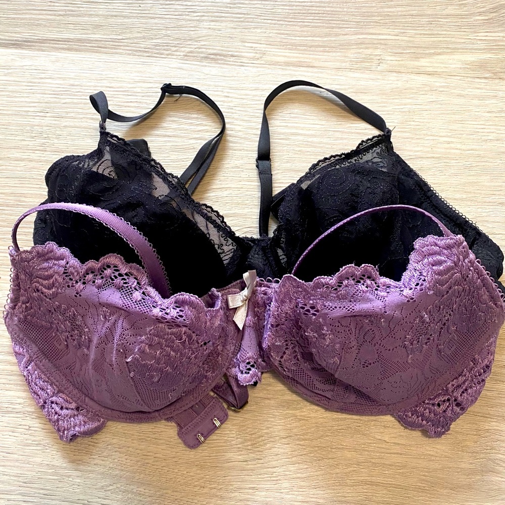 2 lace push up Bra purple and black